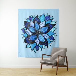 Boho Blue Flower Mandala Artsy Tapestry