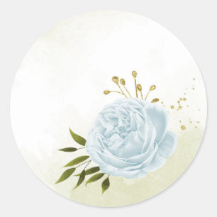 Boho blue flowers green leaves botanical classic round sticker