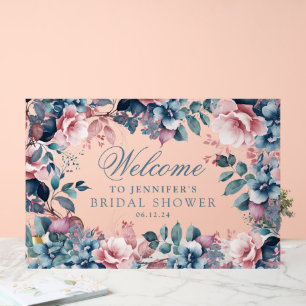 Boho Blue Garden Floral Bridal Shower Welcome Acrylic Sign