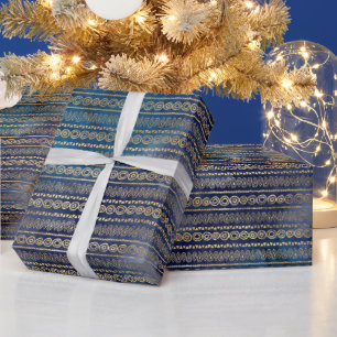 Boho Blue Gold  Wrapping Paper