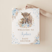 Boho Blue Highland Cow Baby Boy Shower Welcome