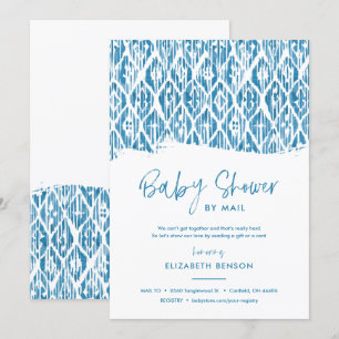 Boho Blue Ikat Baby Shower by Mail Invitation