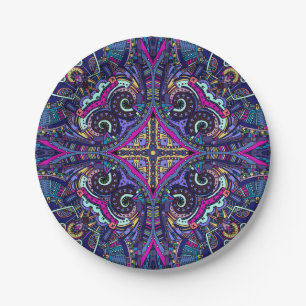 Boho blue kaleidoscope native american trend paper plate