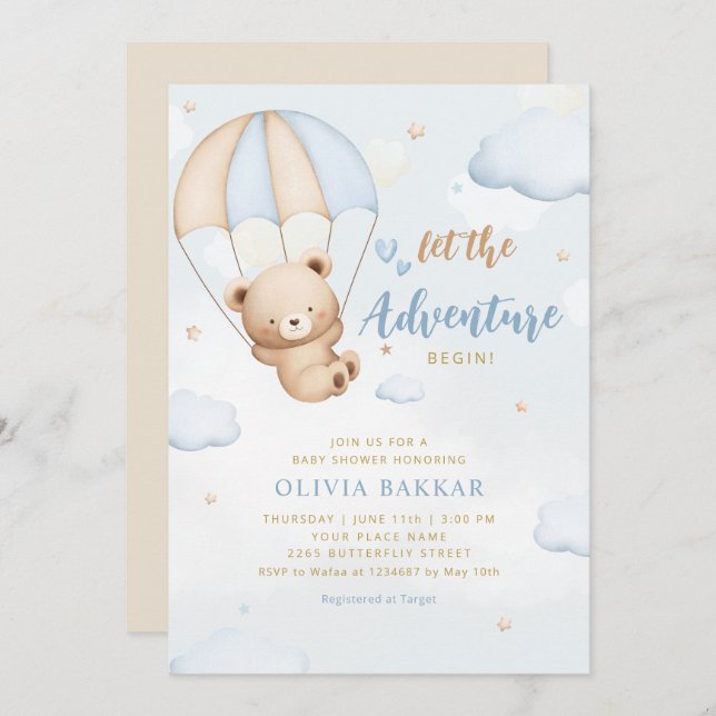 Boho Blue Let the adventure begin boy baby shower  Invitation (Front/Back)