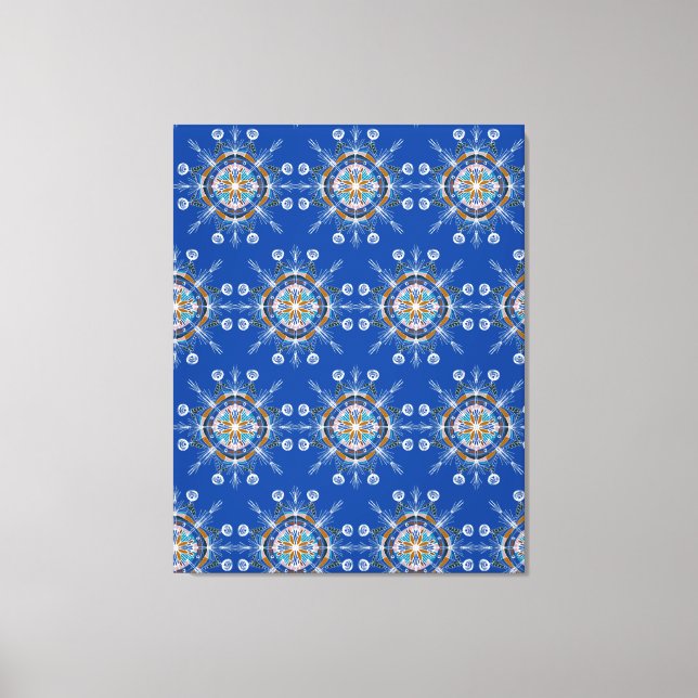 Boho Blue Mandala Hand Drawn Art Canvas Print (Front)