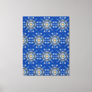 Boho Blue Mandala Hand Drawn Art Canvas Print