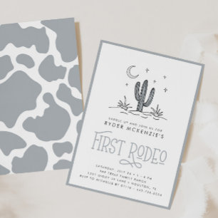 Boho Blue Modern Boys First Rodeo 1st Birthday Invitation