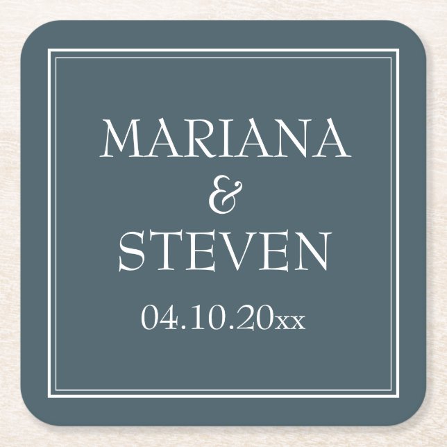 Boho Blue Modern Minimalist Square Paper Coaster (Front)