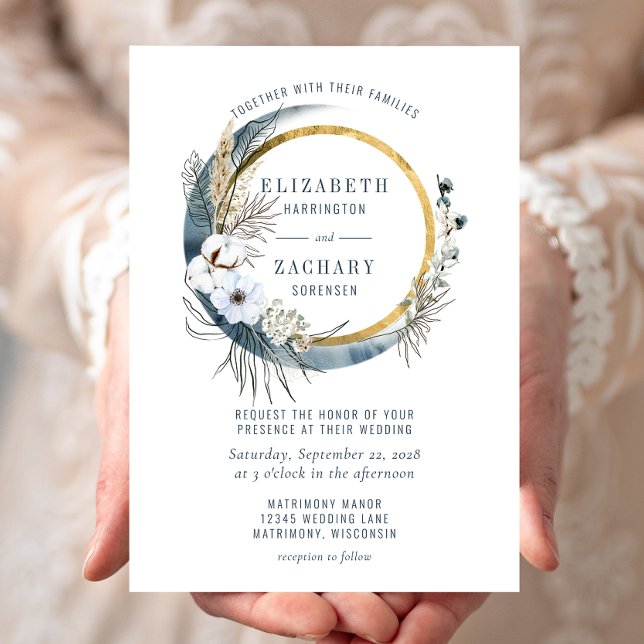 Boho Blue Moon Floral Wreath Wedding Invitation (Creator Uploaded)