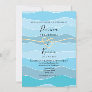 Boho Blue Ocean Waves Beach Wedding Invitation