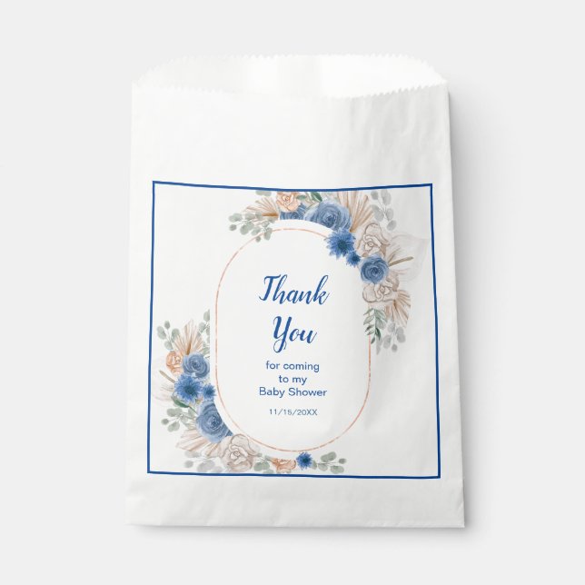 Boho Blue Pampas Grass Baby Shower Favour Bags (Front)