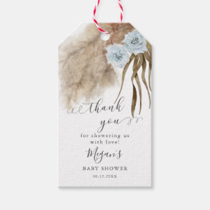Boho Blue Pampas Grass Baby Shower Favour Tags