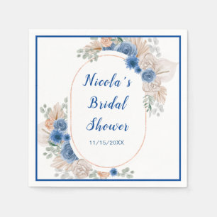 Boho Blue Pampas Grass Bridal Shower Napkin