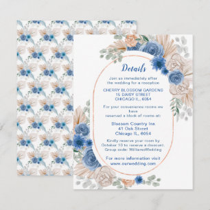 Boho Blue Pampas Grass Wedding Details Enclosure Card