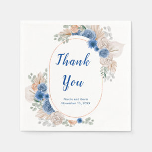 Boho Blue Pampas Grass Wedding Napkin