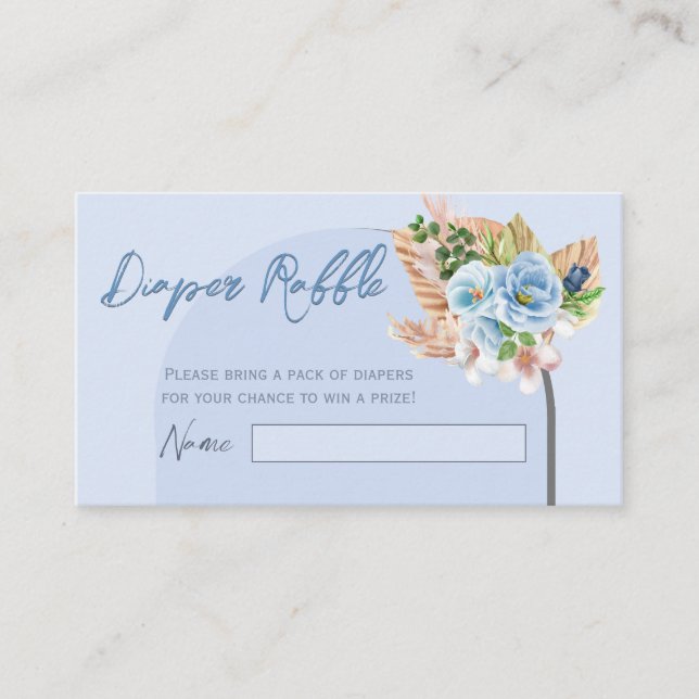 Boho Blue Pampass Grass Baby Games Diaper Raffle Business Card (Front)