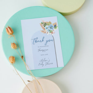 Boho Blue Pampass Grass Floral Hey Boy Baby Shower Flyer