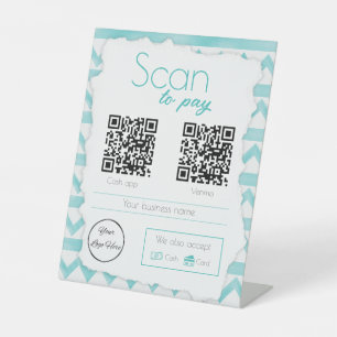 Boho blue pattern 2 QR codes business scan to pay Pedestal Sign