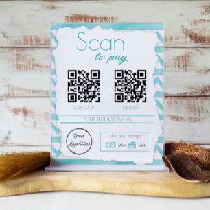 Boho blue pattern 2 QR codes coastal scan to pay Poster
