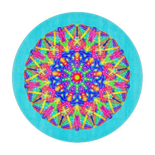 Boho Blue Pink Yellow Mandala Cutting Board