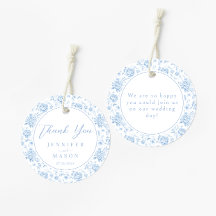 Boho Blue Porcelain Floral Wedding Thank You