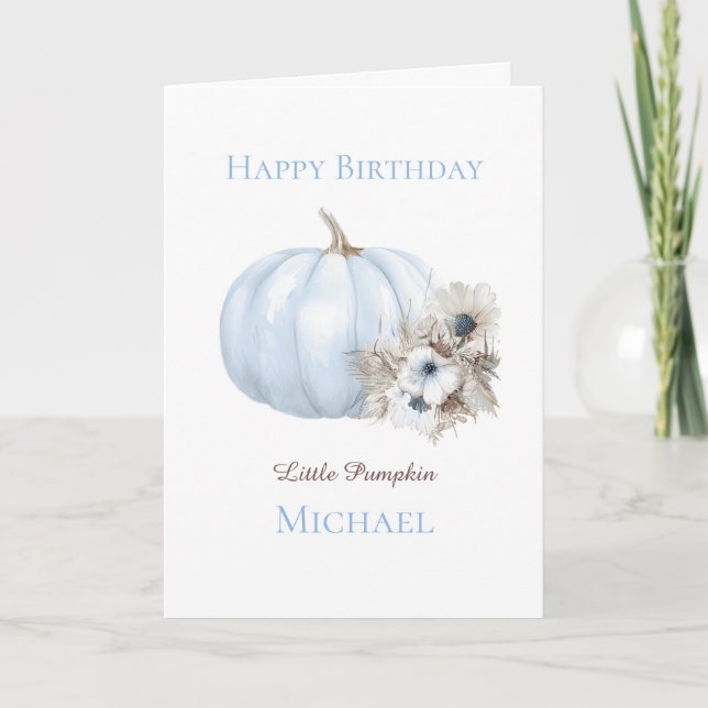 Boho Blue Pumpkin 1st Birthday Card (Front)