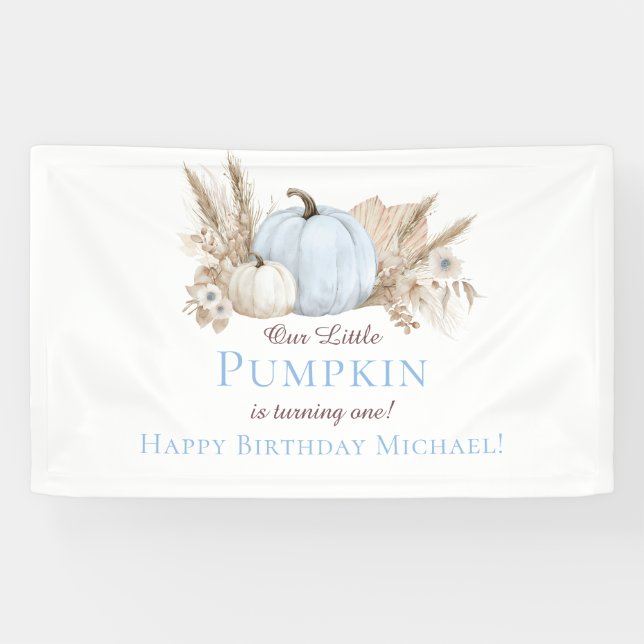  Boho Blue Pumpkin 1st Birthday Welcome Banner (Horizontal)
