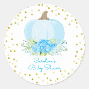 Boho Blue Pumpkin Baby Boy Shower Classic Round Sticker