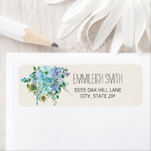 Boho Blue Purple Floral Feathers Cream