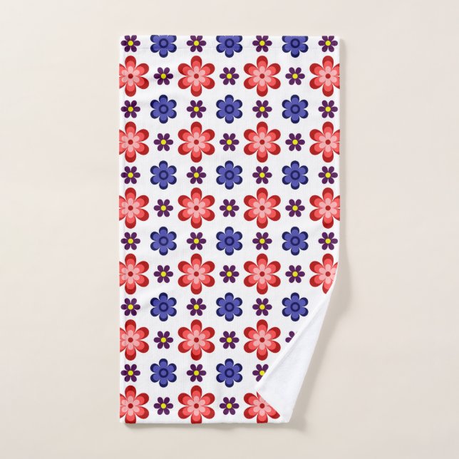 Boho Blue Purple Red Flowers Hand Towel (Hand Towel)