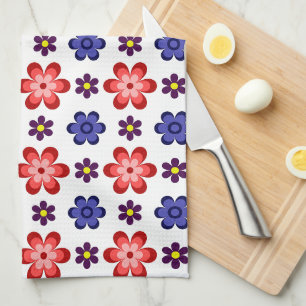 Boho Blue Purple Red Flowers Kitchen Towel