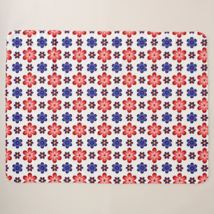 Boho Blue Purple Red Flowers Large Sherpa Blanket