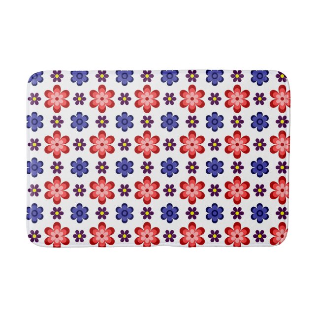 Boho Blue Purple Red Flowers Medium Bath Mat (Front)