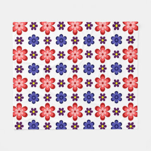 Boho Blue Purple Red Flowers Medium Fleece Blanket