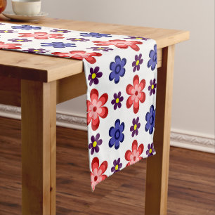 Boho Blue Purple Red Flowers Medium Table Runner