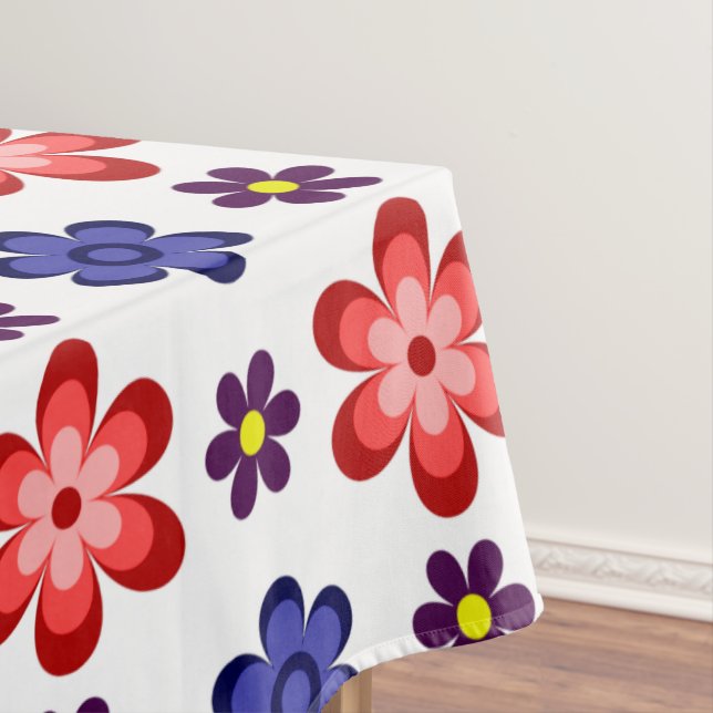 Boho Blue Purple Red Flowers Medium Tablecloth (In Situ)