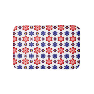 Boho Blue Purple Red Flowers Small Bath Mat