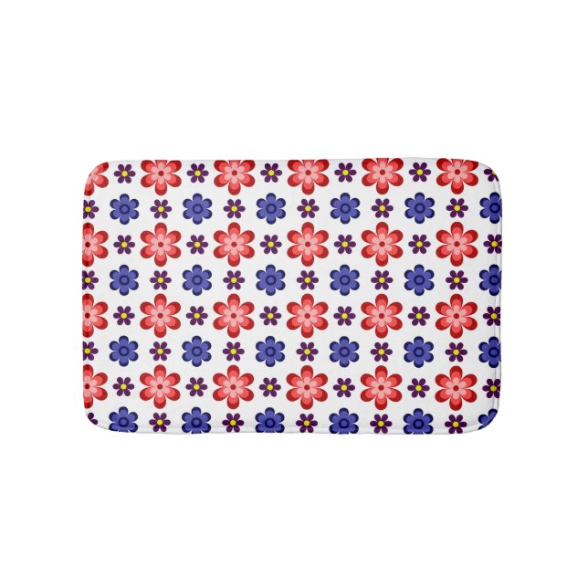 Boho Blue Purple Red Flowers Small Bath Mat (Front)