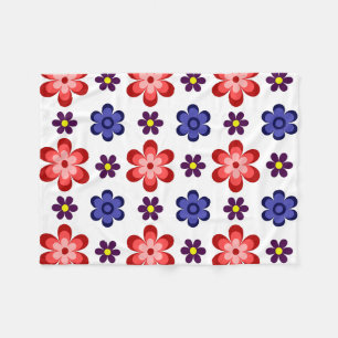 Boho Blue Purple Red Flowers Small Fleece Blanket