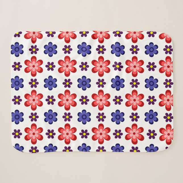 Boho Blue Purple Red Flowers Small Sherpa Blanket (Front (Horizontal))