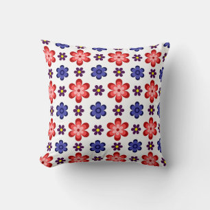 Boho Blue Purple Red Flowers Throw Pillow