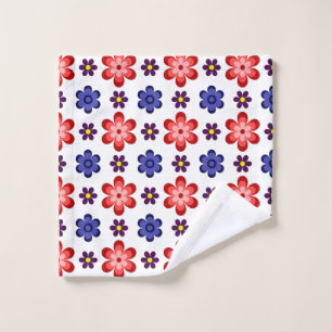Boho Blue Purple Red Flowers Washcloth Wash Cloth
