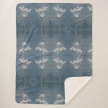 Boho Blue Queen Anne's Lace Flower Sherpa Blanket