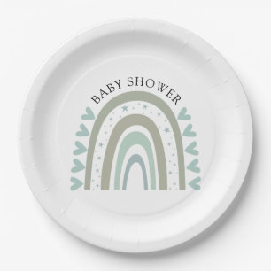 Boho Blue Rainbow Baby Boy Shower Paper Plate