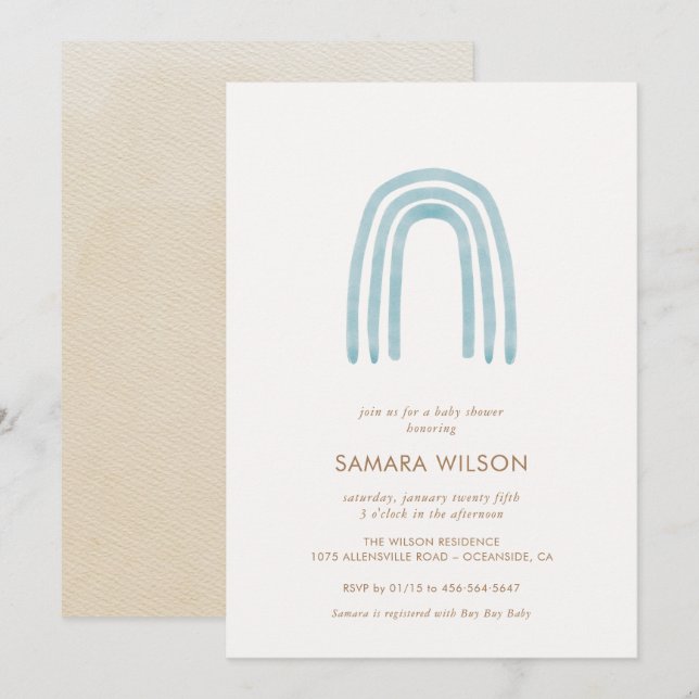 Boho Blue Rainbow Baby Shower Invitation (Front/Back)