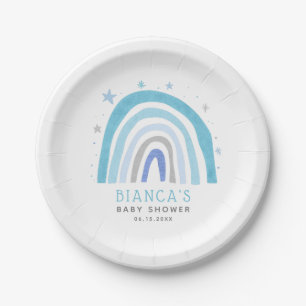 Boho Blue Rainbow Baby Shower Paper Plate