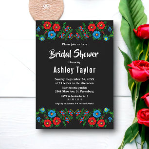 Boho Blue Red Roses Romantic Floral Bridal Shower Invitation