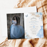 Boho Blue Silver Quinceañera 15th Birthday Photo Invitation<br><div class="desc">The perfect invitation for your daughter's quinceañera is finally here! This chic and lovely baby blue quinceañera invitation features soft pastel baby blue roses, an elegant princess ball gown, a sparkly silver tiara and tropical boho elements. Click the "customise further" button if you wish to re-arrange and format the style...</div>