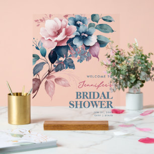 Boho Blue Summer Floral Bridal Shower Welcome Acrylic Sign