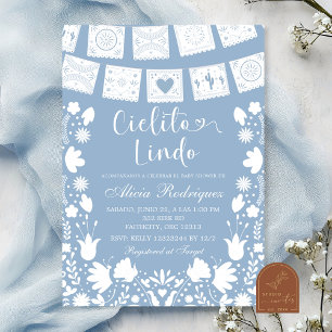  Boho Blue Talavera Mexican Baby Shower Invitation